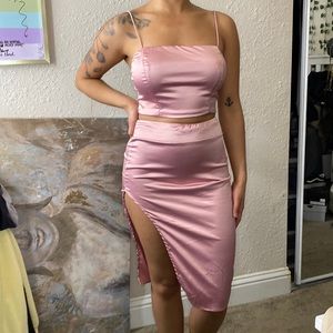 Small Pink Fashion Nova Satin Skirt Set